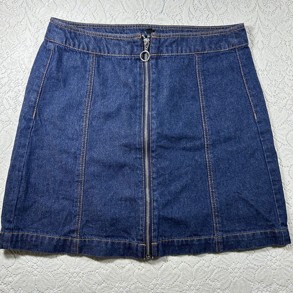 H&M Divided Denim Skirt Womens 8 Utility Zip Front High Waist Mini